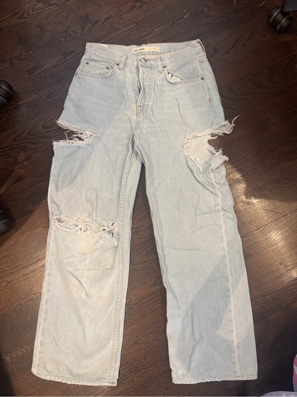 GRLFRND Light Blue Distressed Straight Leg Jeans